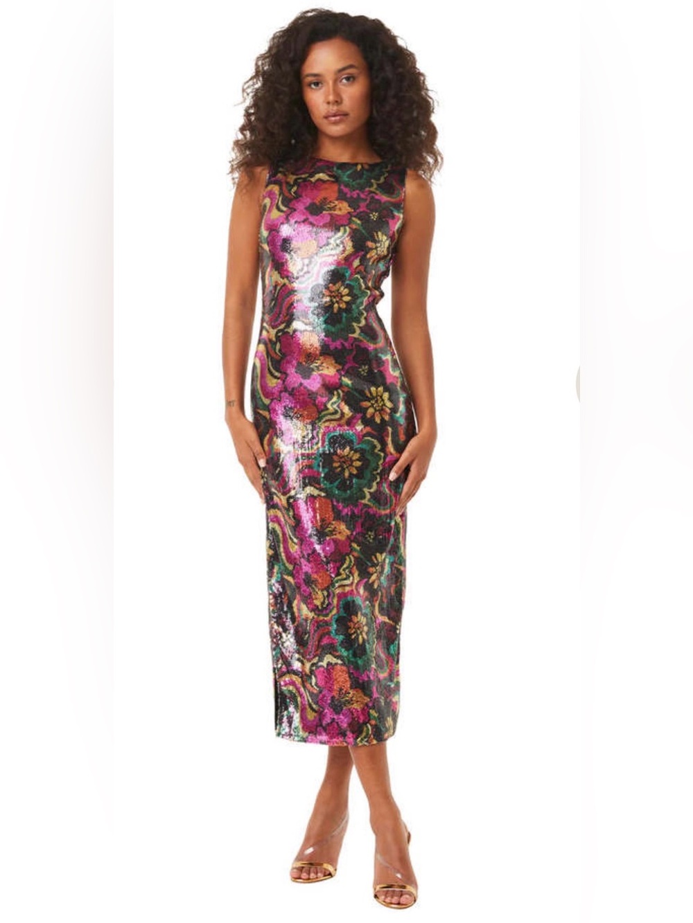 Misa Los Angeles Nakia Floral Sequin Sleeveless Midi Dress size small